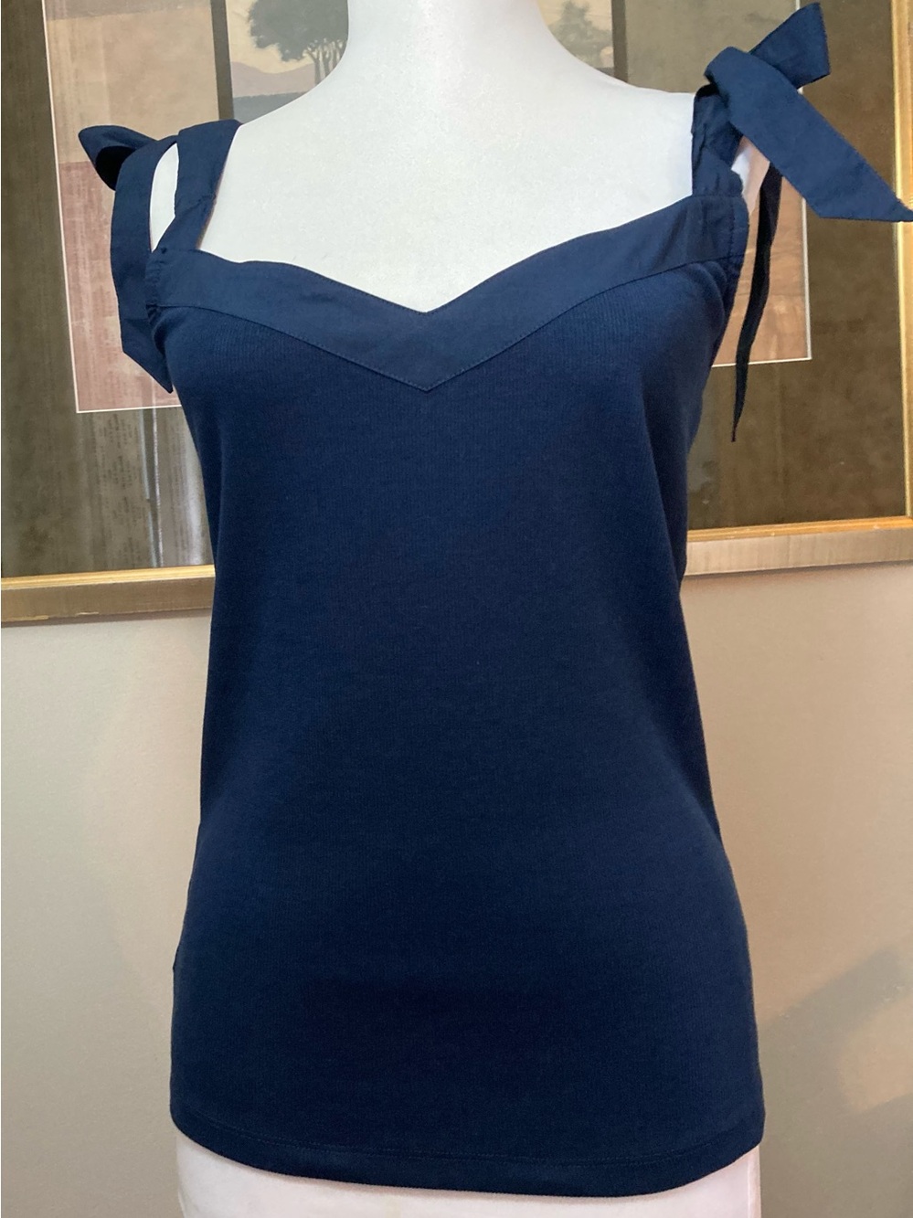 NWT LOFT Navy Tie-Shoulder Camisole Tank Soft Ribbed Sz Med